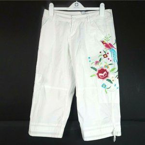 yag Womens Cropped Cargo Capri Pants Embroidered